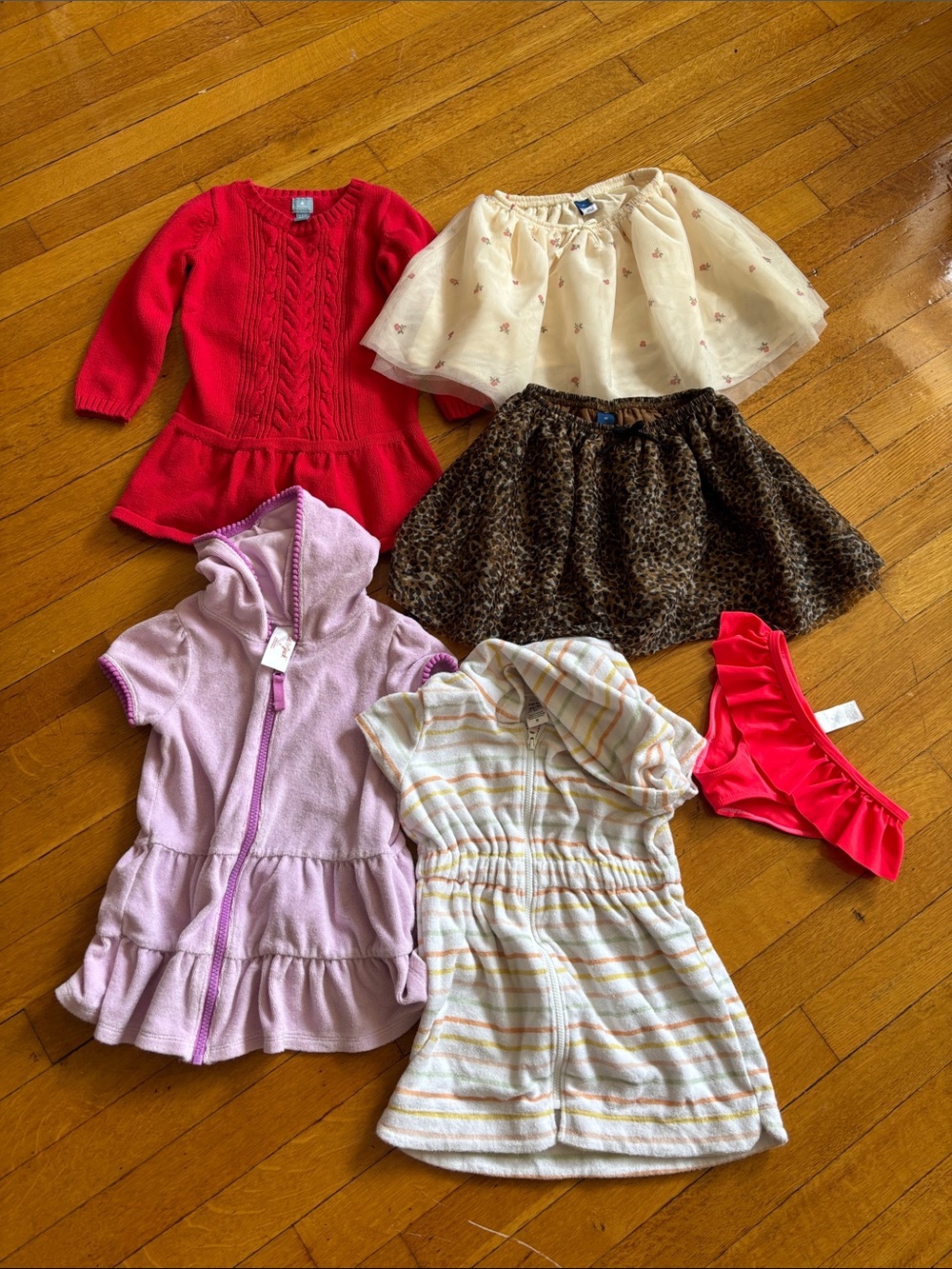 3T Mixed Girls Clothing Lot - Red Sweater Dress, Cream Skirts, Pink Tops